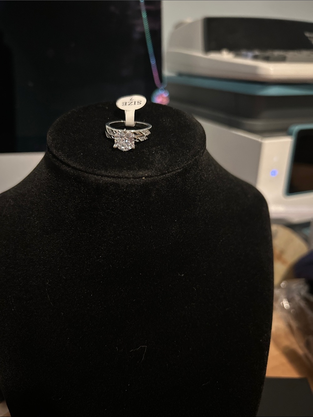 Silver-Tone Round CZ Halo Ring with Side Accents size 7